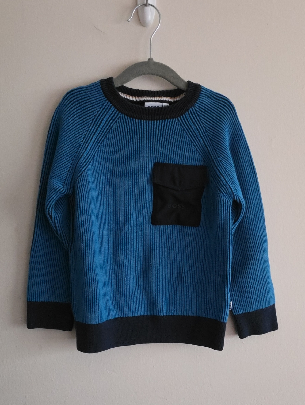 Boss Blue Crewneck Sweater with Black Trim and Pocket 6-114 Ribbed Gorgeous